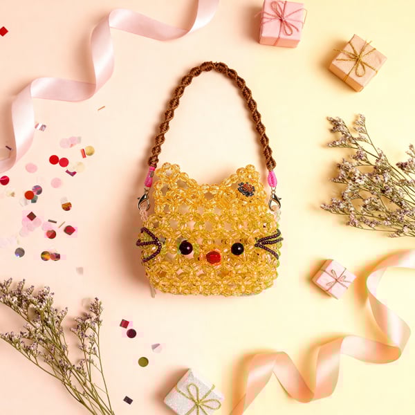Handmade Beaded Hello Kitty Purse with Macrame Strap