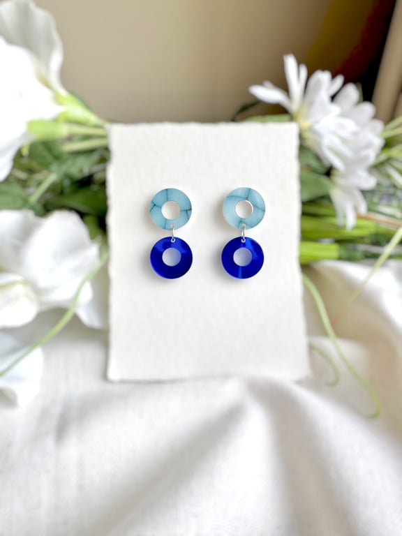 Double Blue Hoop Earrings
