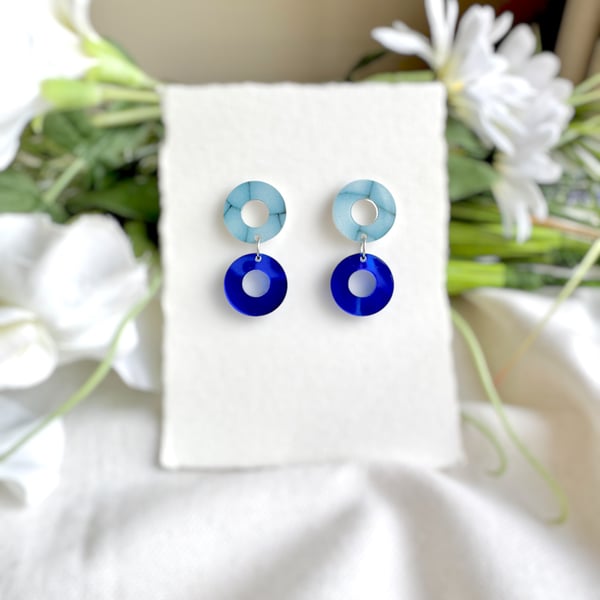 Double Blue Hoop Earrings