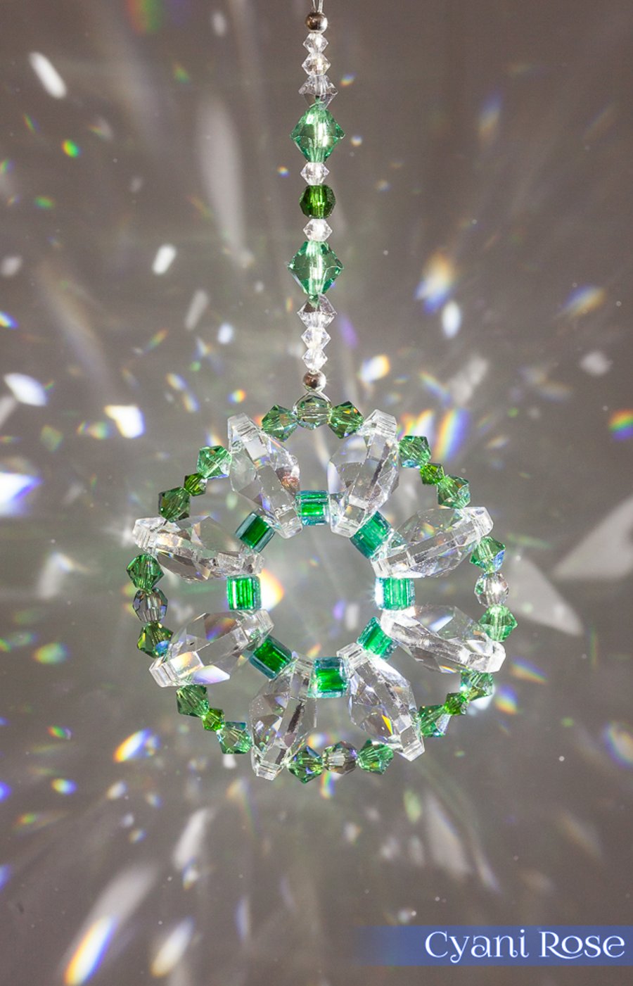 Sun catcher beautiful sparkly Swarovski Sun Catcher hanging decoration in Greens