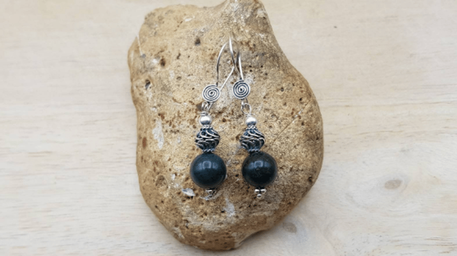 Bloodstone sphere earrings