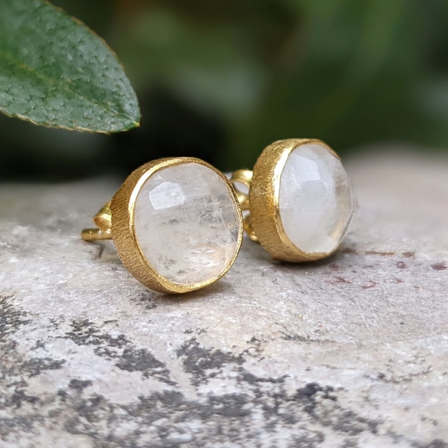 Moonstone Studs for Every Occasion. June birthstone round studs. Silver Gold