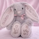 Personalised Bunny Soft Toy, Name & Date Keepsake, Baby Birth Gift, Newborn Gift