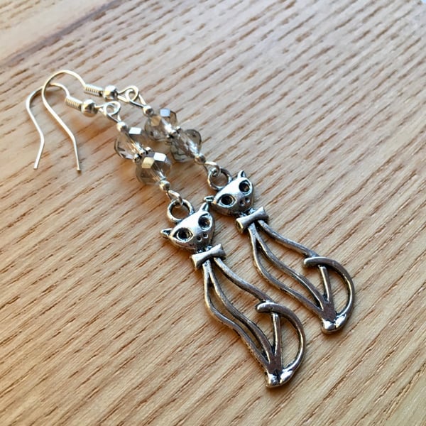 Grey Kitty Cat Charm Earrings, Gift for Her, Cat Lady Present