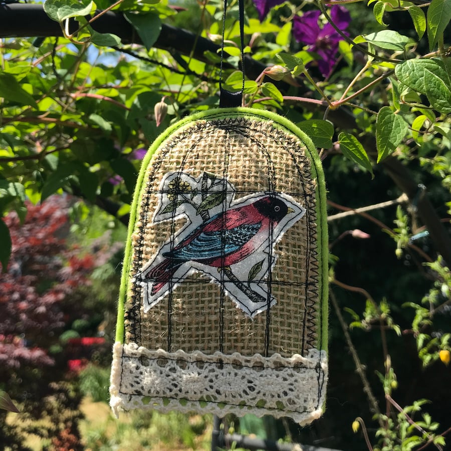 Red Hanging Birdcage Lavender Bag