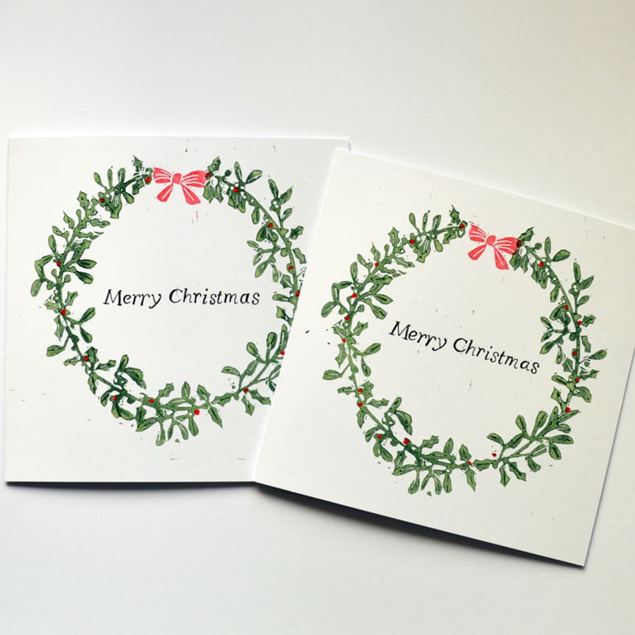 Lino Printed Christmas Cards pack of 4