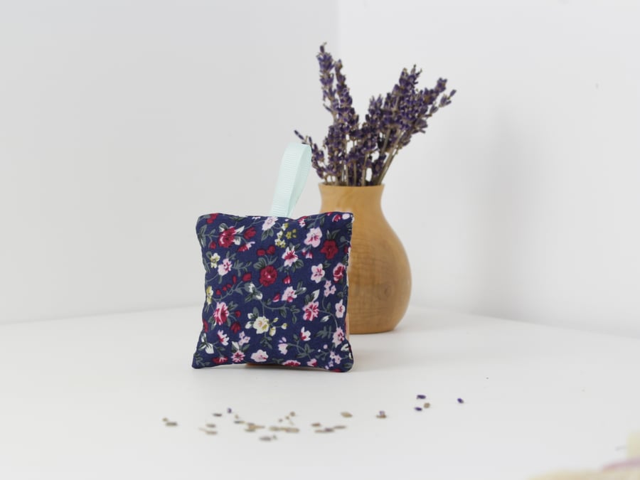 Handmade floral lavender bag with hanging ribbon