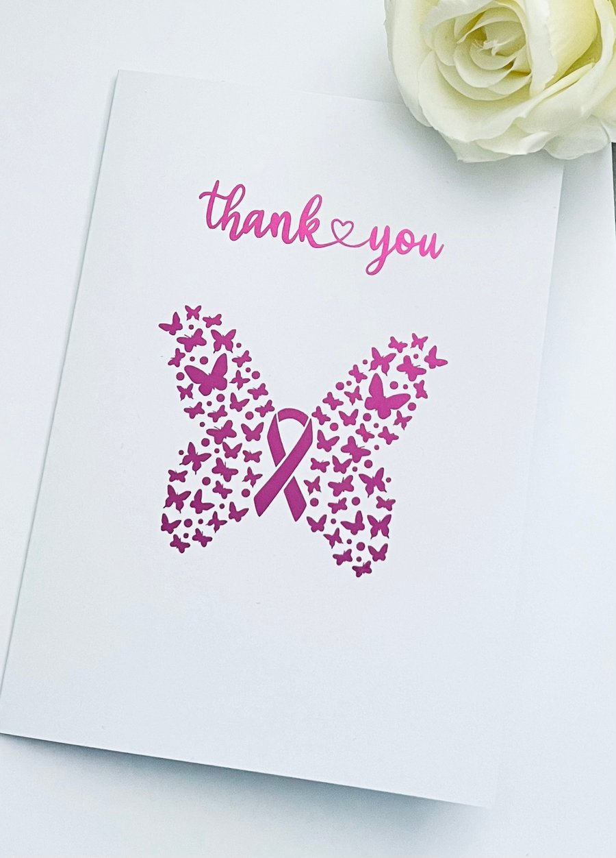 Butterfly Foiled Breast Cancer thankyou card for Doctor, Nurse, support staff