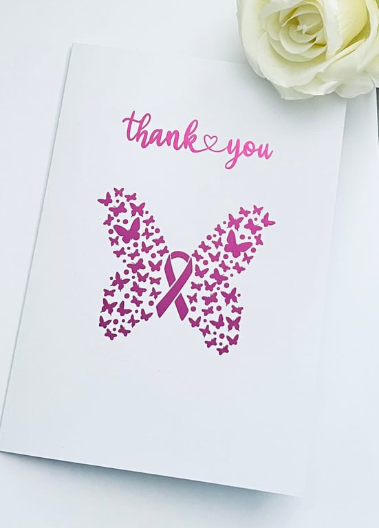 Butterfly Foiled Breast Cancer thankyou card for Doctor, Nurse, support staff