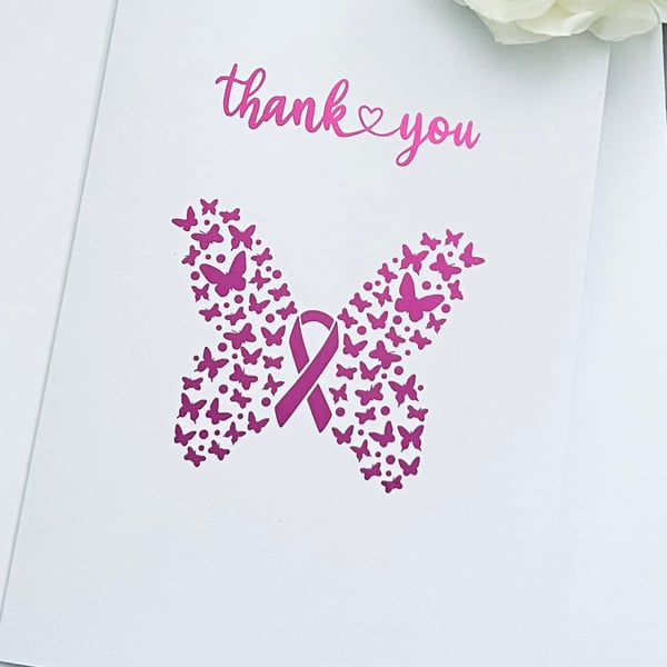 Butterfly Foiled Breast Cancer thankyou card for Doctor, Nurse, support staff
