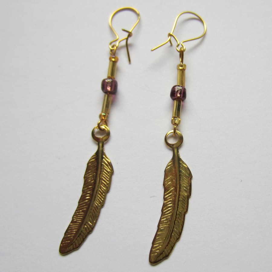 SALE Feather Charm and Bead Earrings
