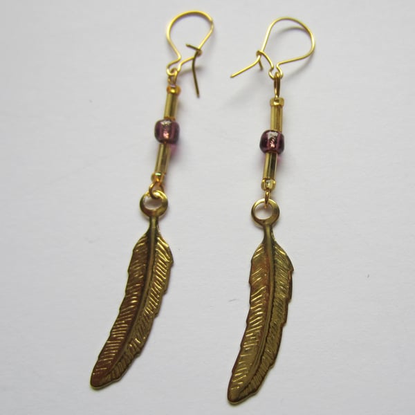 Feather Charm and Bead Earrings