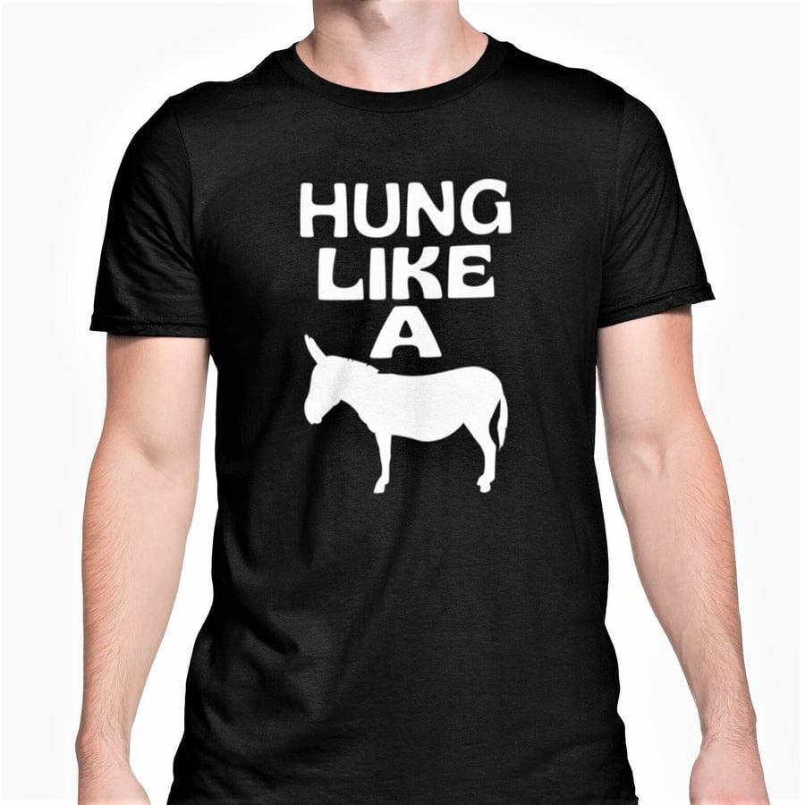 Hung Like A Donkey T Shirt Rude Big willy Joke Birthday Christmas Present Tee 