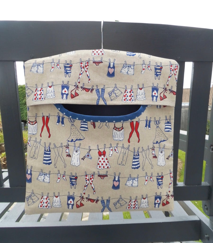 SOLD Peg bag in fun washing line wash day fabric