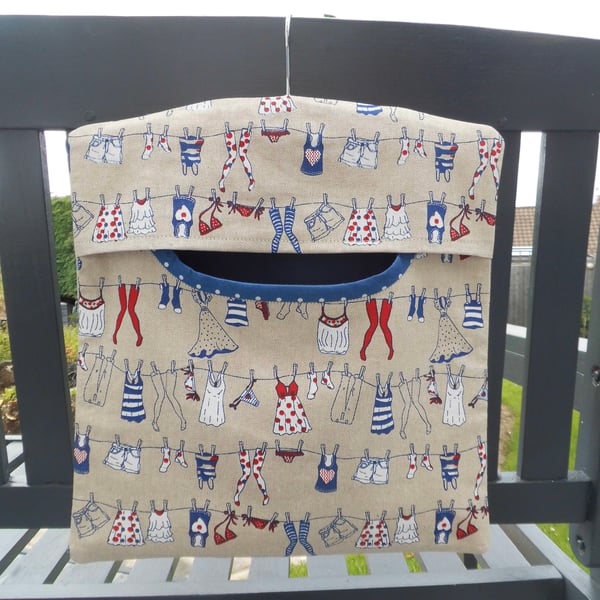 SOLD Peg bag in fun washing line wash day fabric