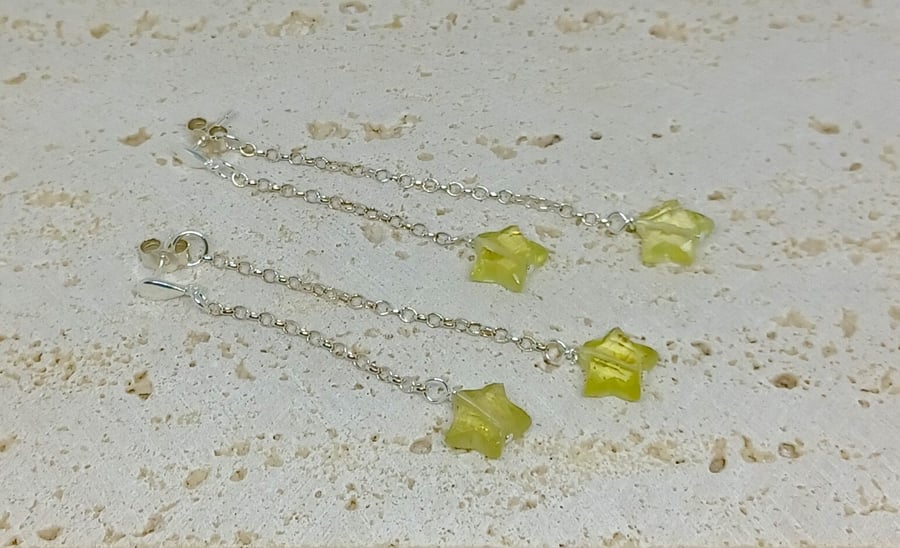 Lemon Quartz Star Earrings, Gemstone Star Earrings, Front and Back Chain Earring
