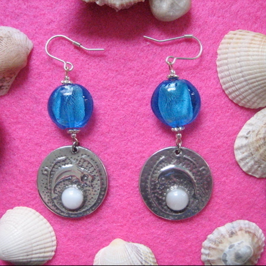 REDUCED! Dolphin earrings,silver pewter