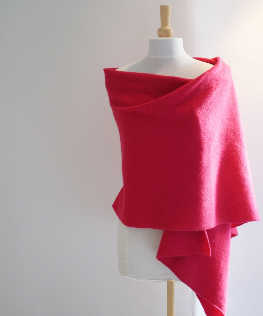 Wrap - Shawl -  handcrafted From British Spun Lambswool - Colour Raspberry