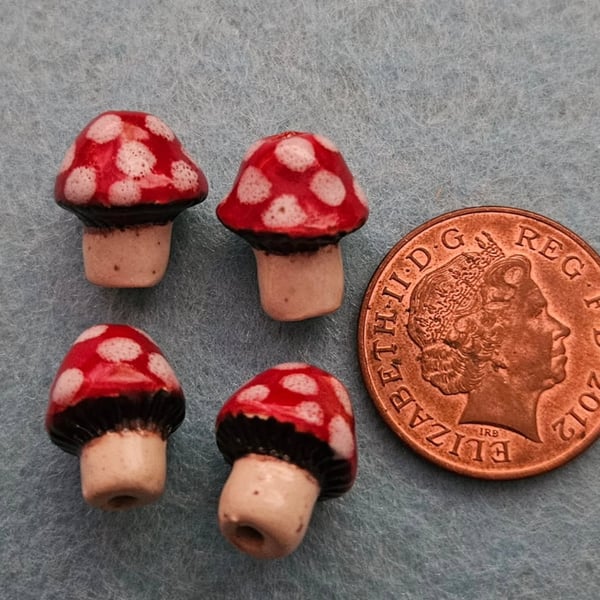 Four Handmade Toadstool Beads