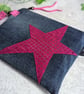 Upcycled Denim Clutch Bag with Pink Sequin Star and Detachable Suede Strap - Image 2