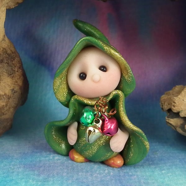 Tiny Christmas Gnome 'Kit' Santa's helper with bells by Ann Galvin