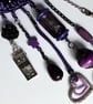 Large Upcycled Black Textured Metal  Buckle & Purple Charm Boho Necklace - Image 4