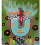 Outsider Art Brut Portrait Painting On Canvas Blue Green Weird Surreal Face