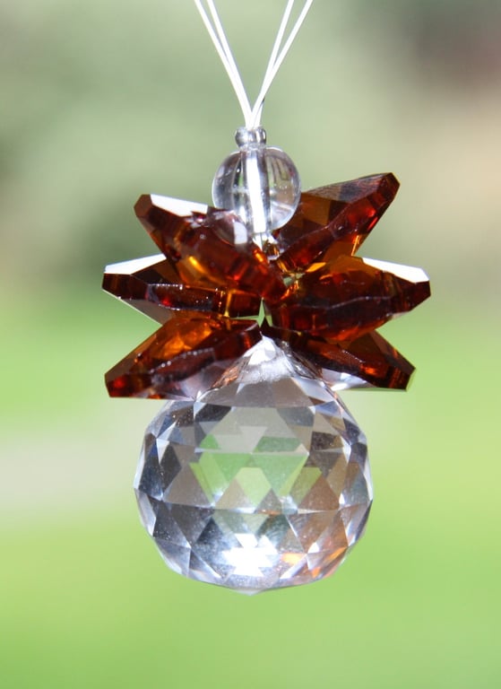 Handmade Crystal Suncatcher Christmas Angel Christmas Decoration Gift - Amber