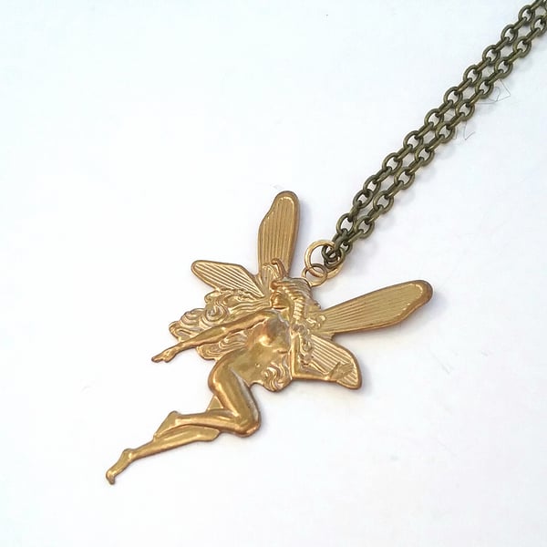 Elegant Raw Brass Fairy Pendant....