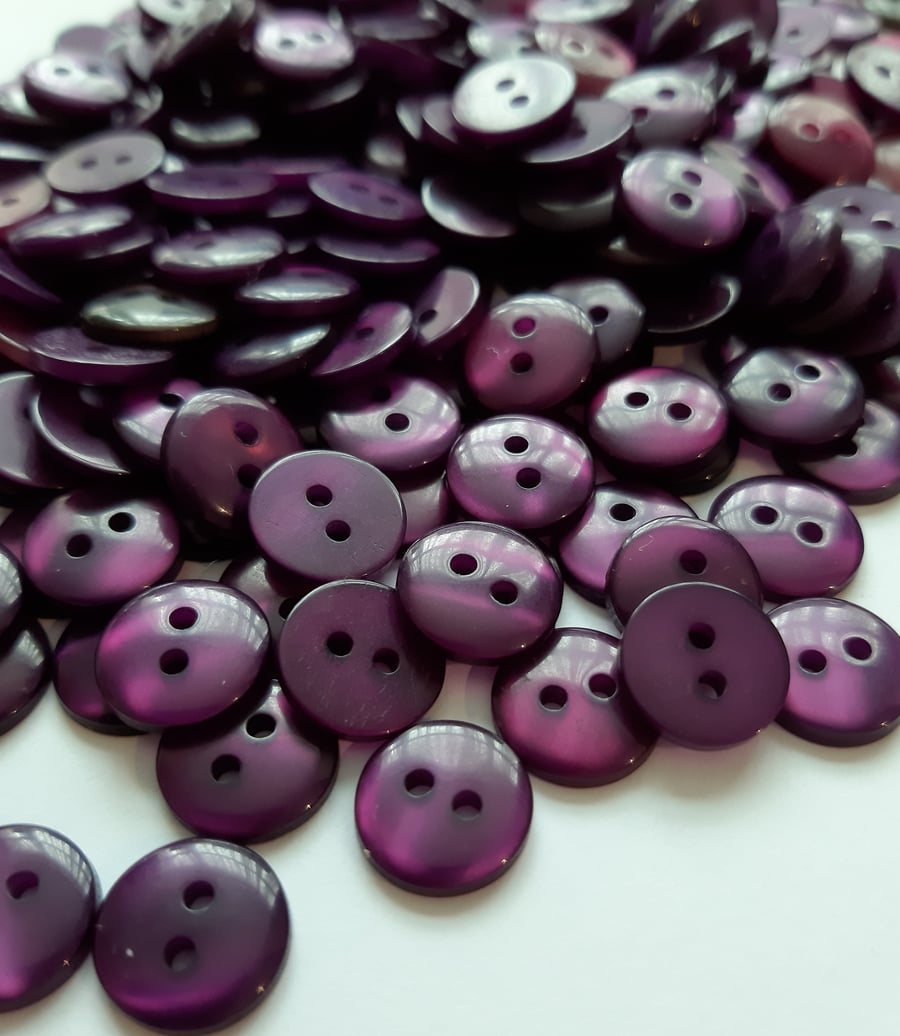 50 dark purple buttons, 11mm diameter, small purple buttons