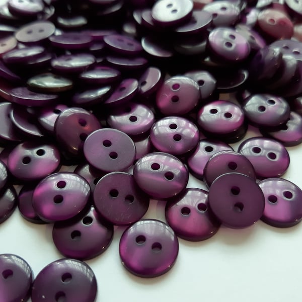 50 dark purple buttons, 11mm diameter, small purple buttons