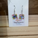 Handmade Square Resin Dangle Earrings with Coloured Stones Jewellery