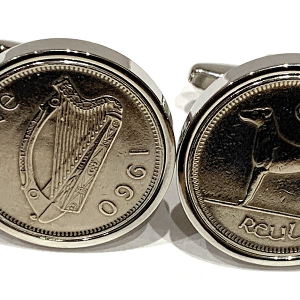 65th birthday Luxury 1960 Irish Sixpence Cufflinks Original Irish sixpences