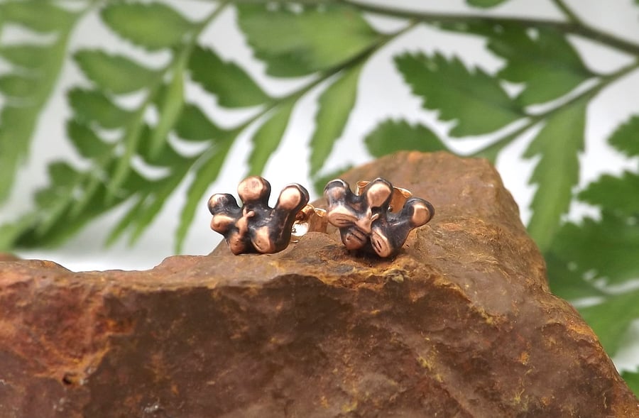 Recycled Copper Queen Bee Stud Earrings.
