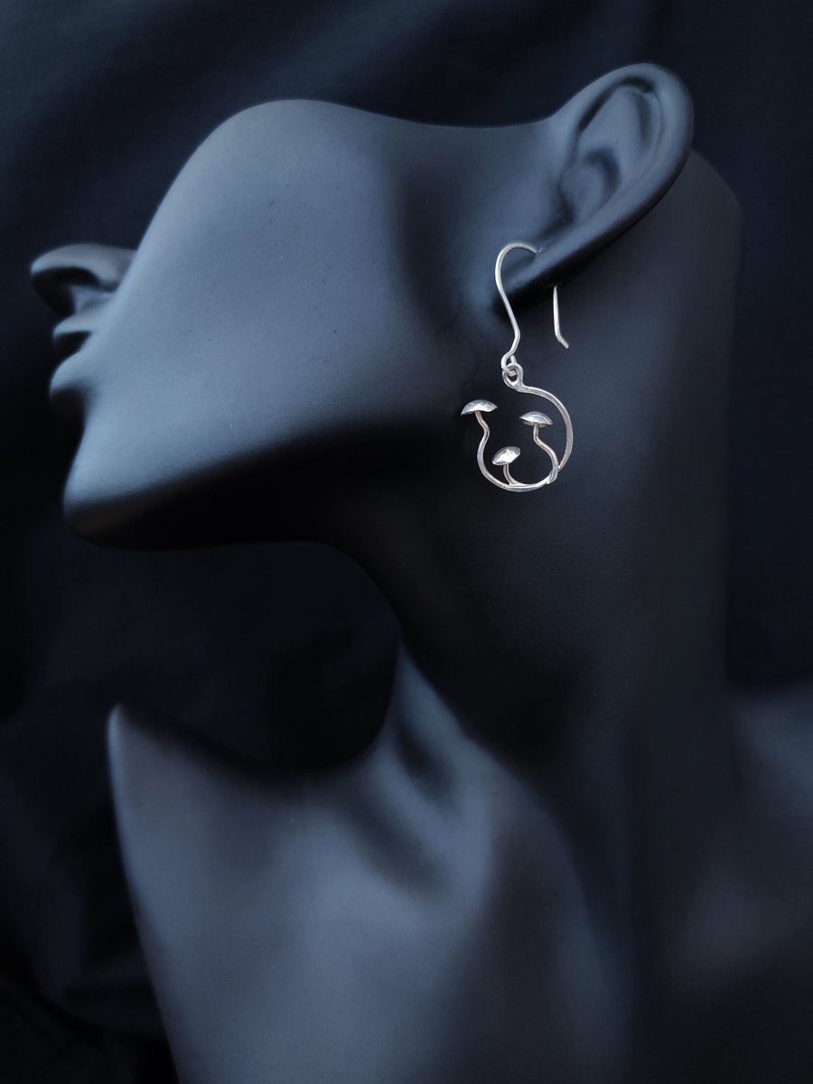 Silver mushroom earrings