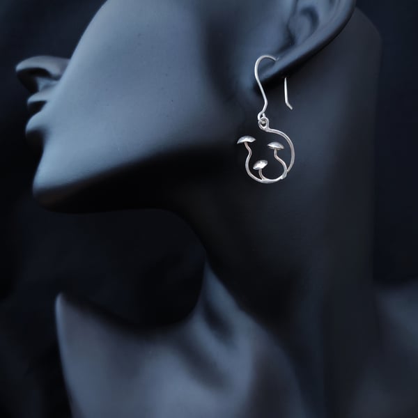 Silver mushroom earrings