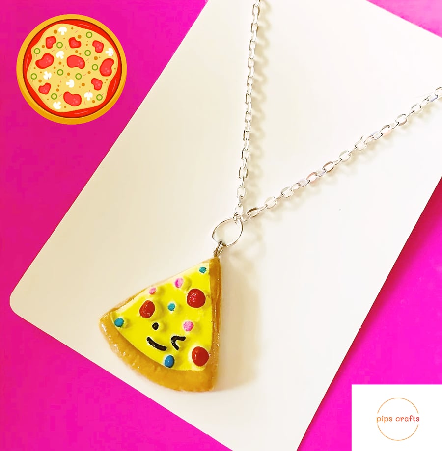 Fun Pizza Slice Necklace, 18 Inch Chain, Quirky Handmade Food Jewellery 