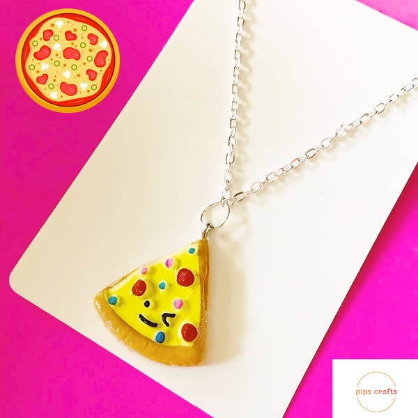 Fun Pizza Slice Necklace, 18 Inch Chain, Quirky Handmade Food Jewellery 