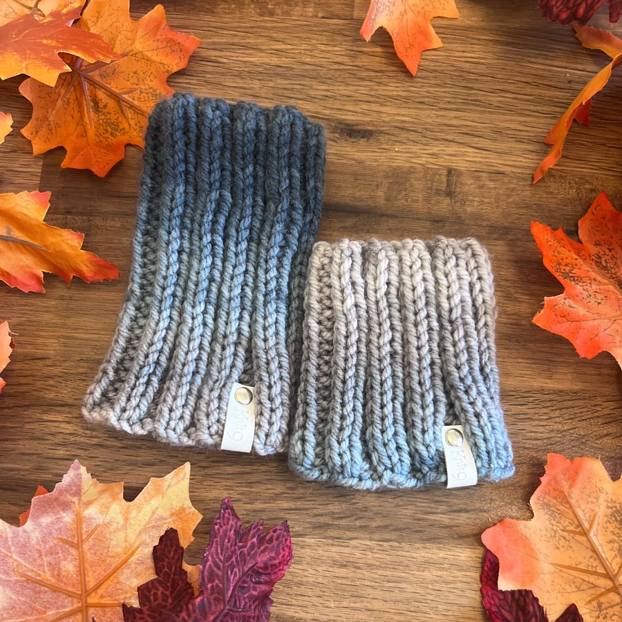 Handknit Dog Neck Warmer Snood Chunky - Variegated Blues Greys