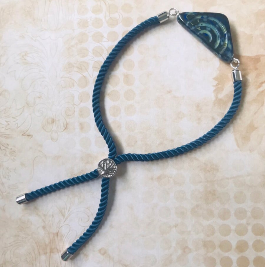 Blue cord & Picasso beaded bracelet 