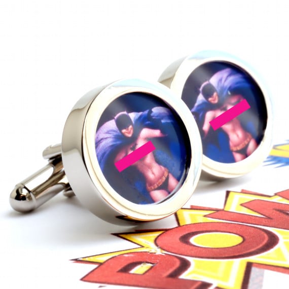 Pin Up Nude Batgirl Cufflinks from 1950s Vintage Calendars Comic Cuff Links 