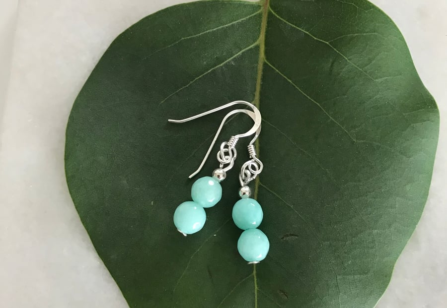Aqua blue gemstone earrings with sterling silver earwires