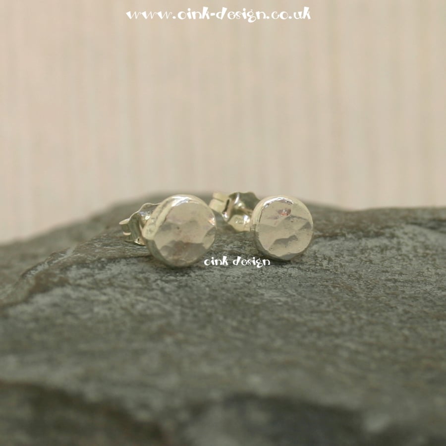 Sterling silver textured pebble stud earrings