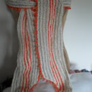 STRIPEY KNITTED  WRAP WITH PICOT  EDGING IN NAUTRAL AND ORANGE