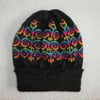 Fair Isle Hat Knitted in 4 ply Wool  with Rainbow Design