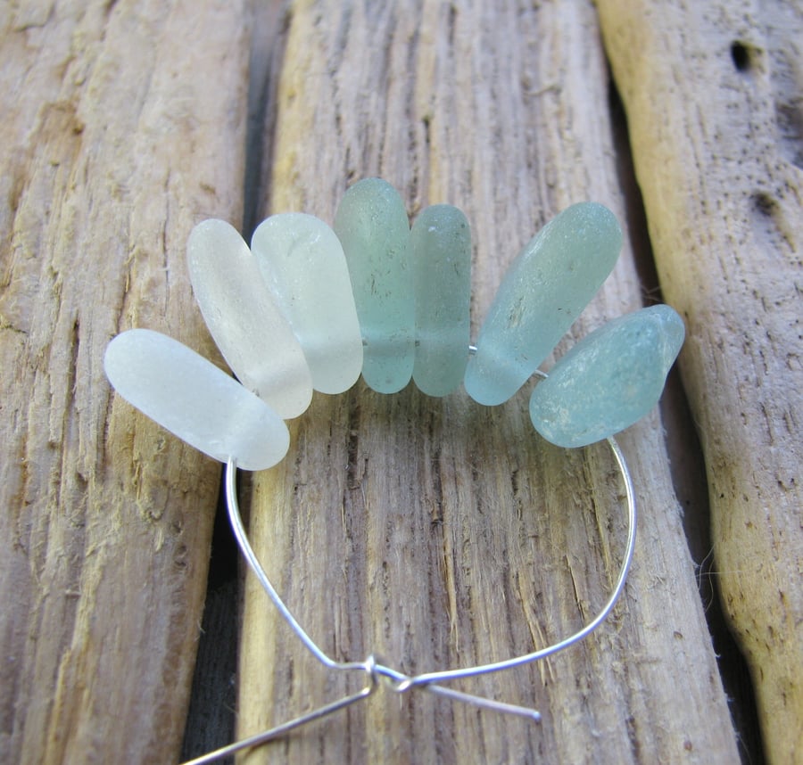 7 Natural sea glass beads, top drilled, chunkies , supplies (56)
