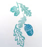 Monoprint acorns and oak leaves in aqua minimalist art print A5 - Image 2