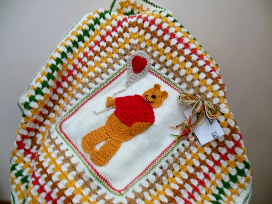 Crochet Baby Blanket With Winnie The Pooh Applique Design