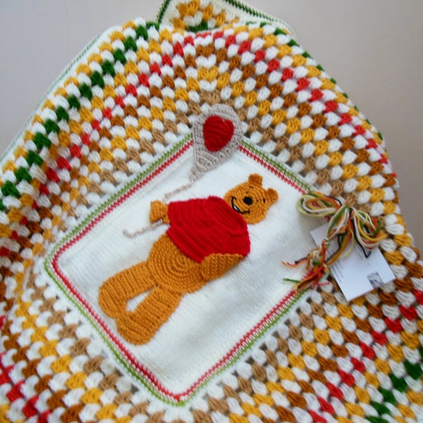 Crochet Baby Blanket With Winnie The Pooh Applique Design