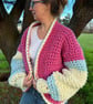 Handmade Crochet Chunky Cardigan with Balloon Sleeves Large - Image 4